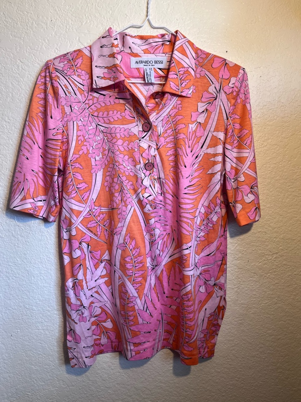 Averardo Bessi Pink & Orange Printed Polo Top
